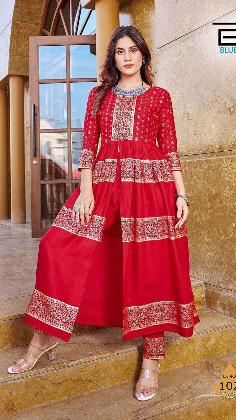 Maharani Blue Hills Rayon 14kg Foil Print Centre Cut Kurti