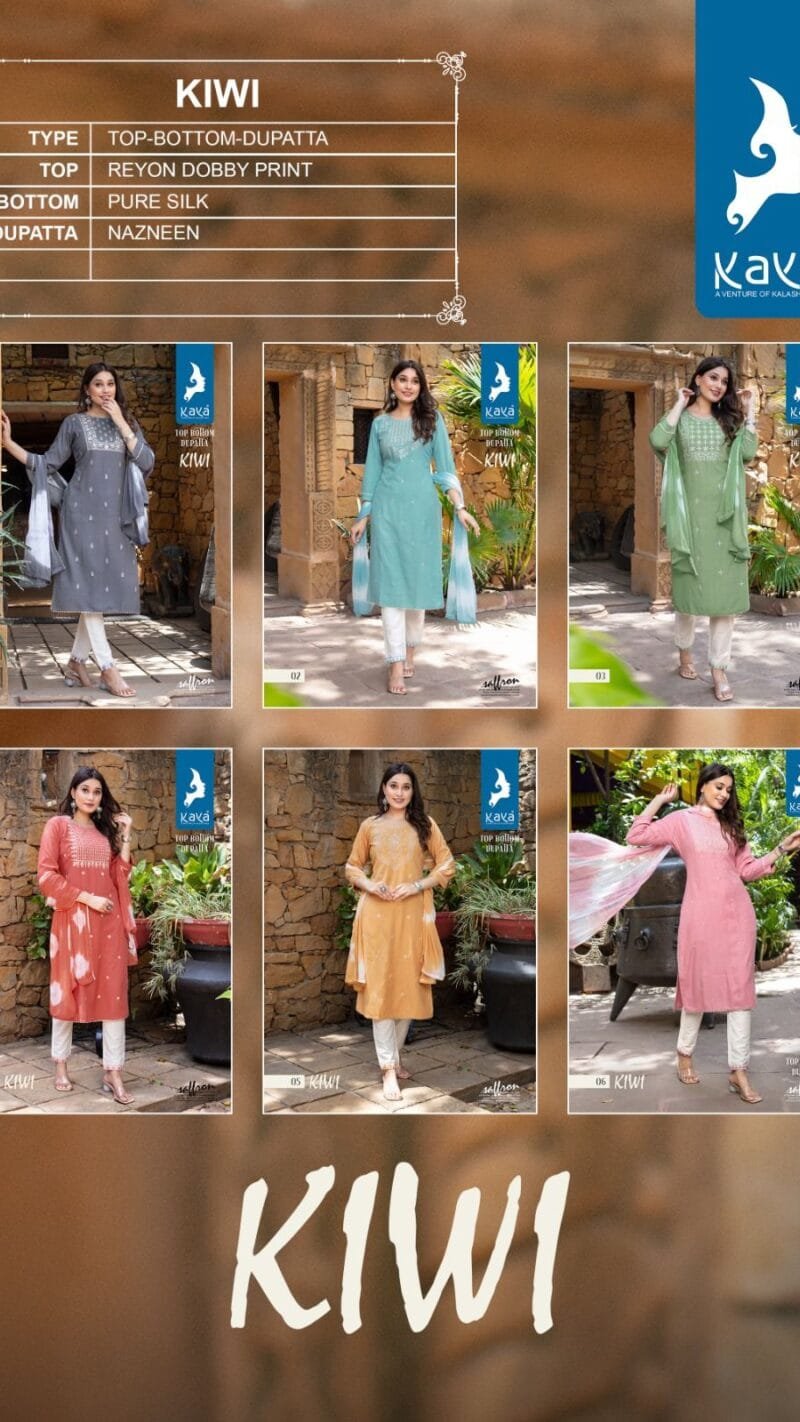 Kiwi 3 Piece Catalogue Top Bottom Dupatta Kaya Kurti