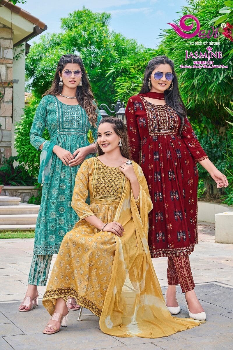 Devi Jasmine Naira Cut Kurti Pant with Dupatta
