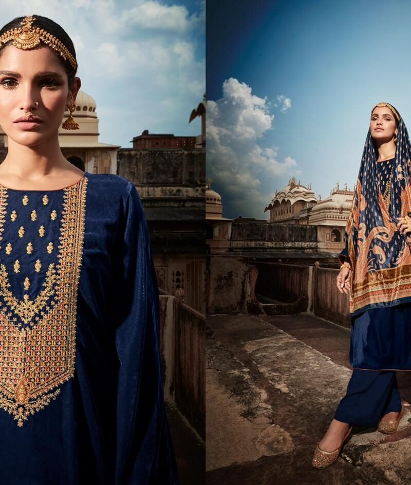 Iqra Festive Velvet Mumtaz Arts Pashmina Suits Wholesale Online