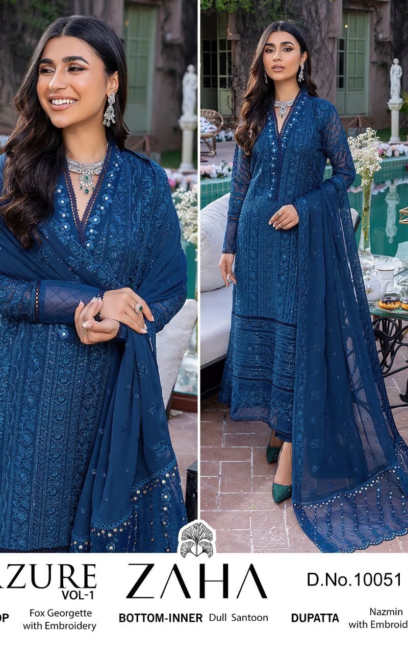 Buy Online Zaha Azure Pakistani Salwar Suits