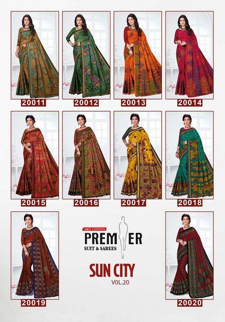 Premier Sun City Vol 20 Pure Cotton Saree Surat Wholesale - Wholesale Saree