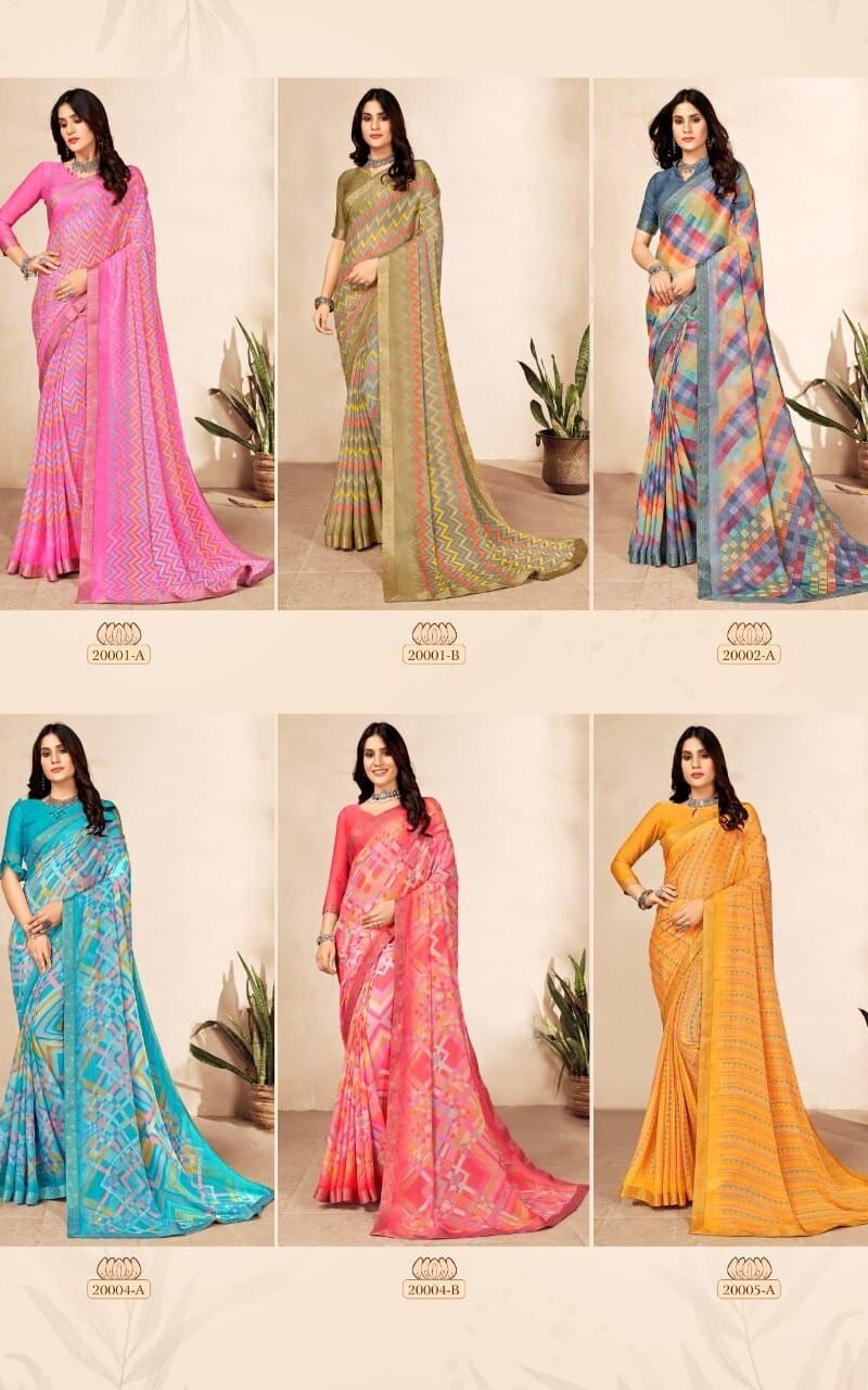 Simayaa 13th Edition Ruchi Wholesale Saree Market In Surat - Wholesale Saree BRAND NAME: - *Ruchi* Sarees Presents CATALOG NAME - *Simayaa 13th Edition*. SERIES - *20001A TO 20006B* Pcs. - 12. Fabric - Chiffon saree with attached Banarsi Border. RATE - 575/- per pcs GST 5 Percent Extra BOOK YOUR ORDER NOW