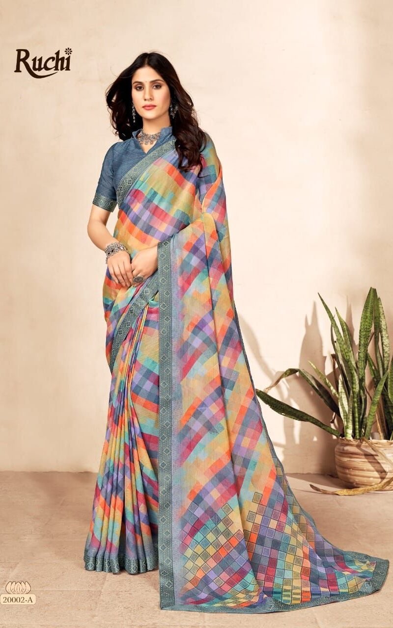 Simayaa 13th Edition Ruchi Wholesale Saree Market In Surat - Wholesale Saree BRAND NAME: - *Ruchi* Sarees Presents CATALOG NAME - *Simayaa 13th Edition*. SERIES - *20001A TO 20006B* Pcs. - 12. Fabric - Chiffon saree with attached Banarsi Border. RATE - 575/- per pcs GST 5 Percent Extra BOOK YOUR ORDER NOW