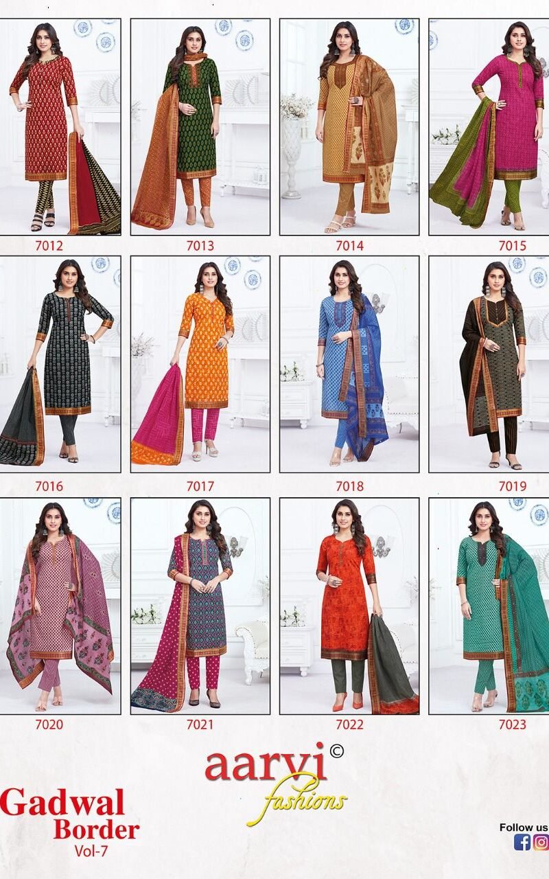 Aarvi Gadhwal Border Vol 7 Readymade Wholesale Cotton Dress Material