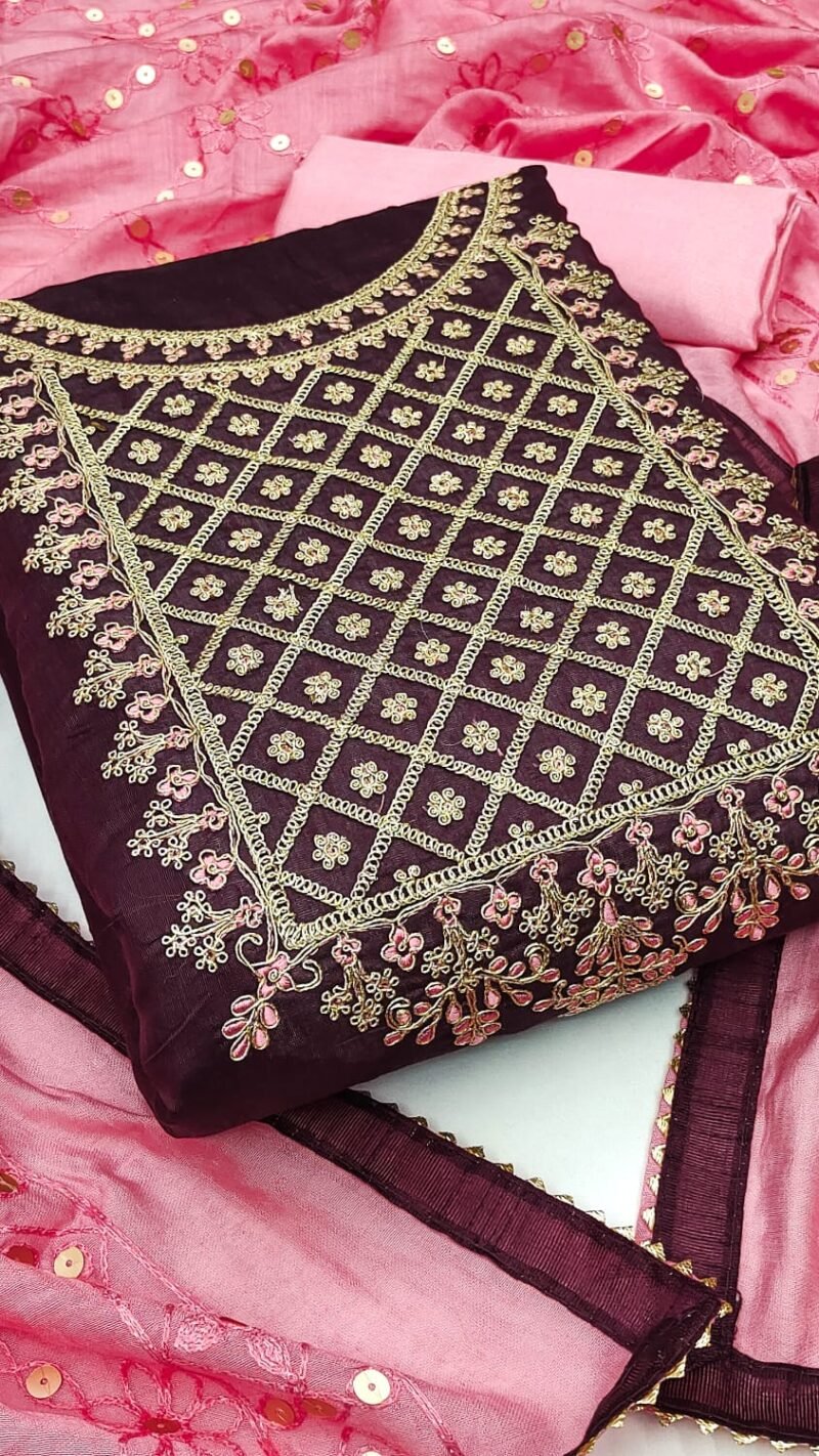 Buy Chanderi Multi Codding Work Suits Dress Material Online