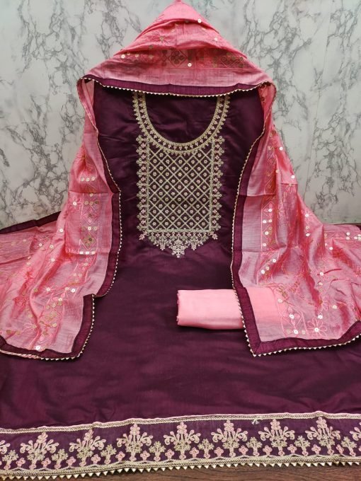 Buy Chanderi Multi Codding Work Suits Dress Material Online