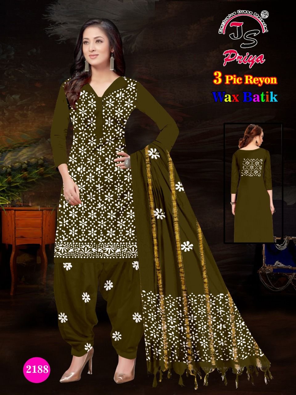 Haldi and Black Pattern Batik Print Cotton Dress Material with Kota Zari  Dupatta