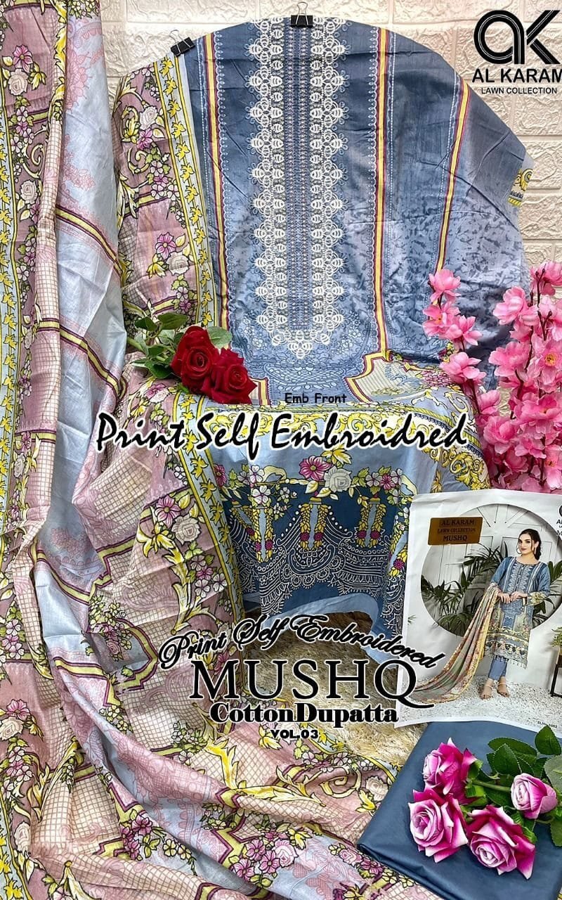 Musq Vol 3 Al Karam Embroidery Wholesale Cotton Dress Material