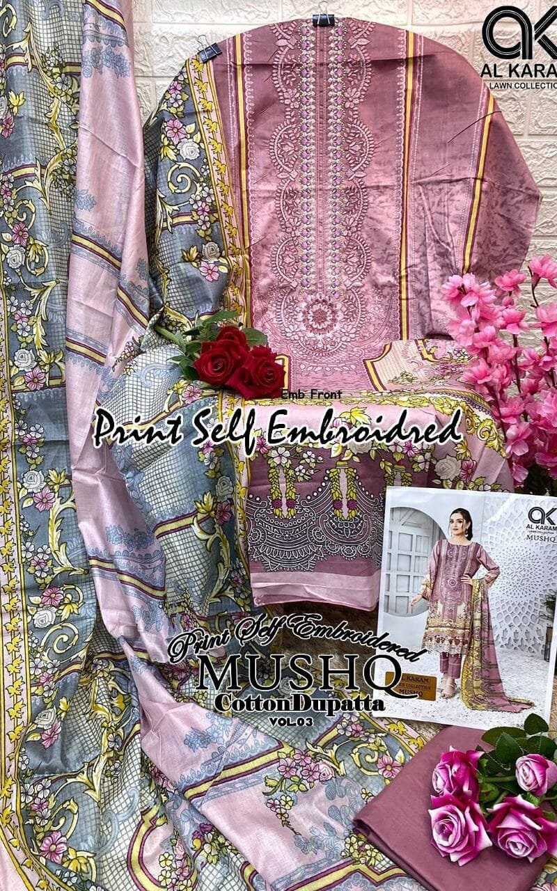 Musq Vol 3 Al Karam Embroidery Wholesale Cotton Dress Material