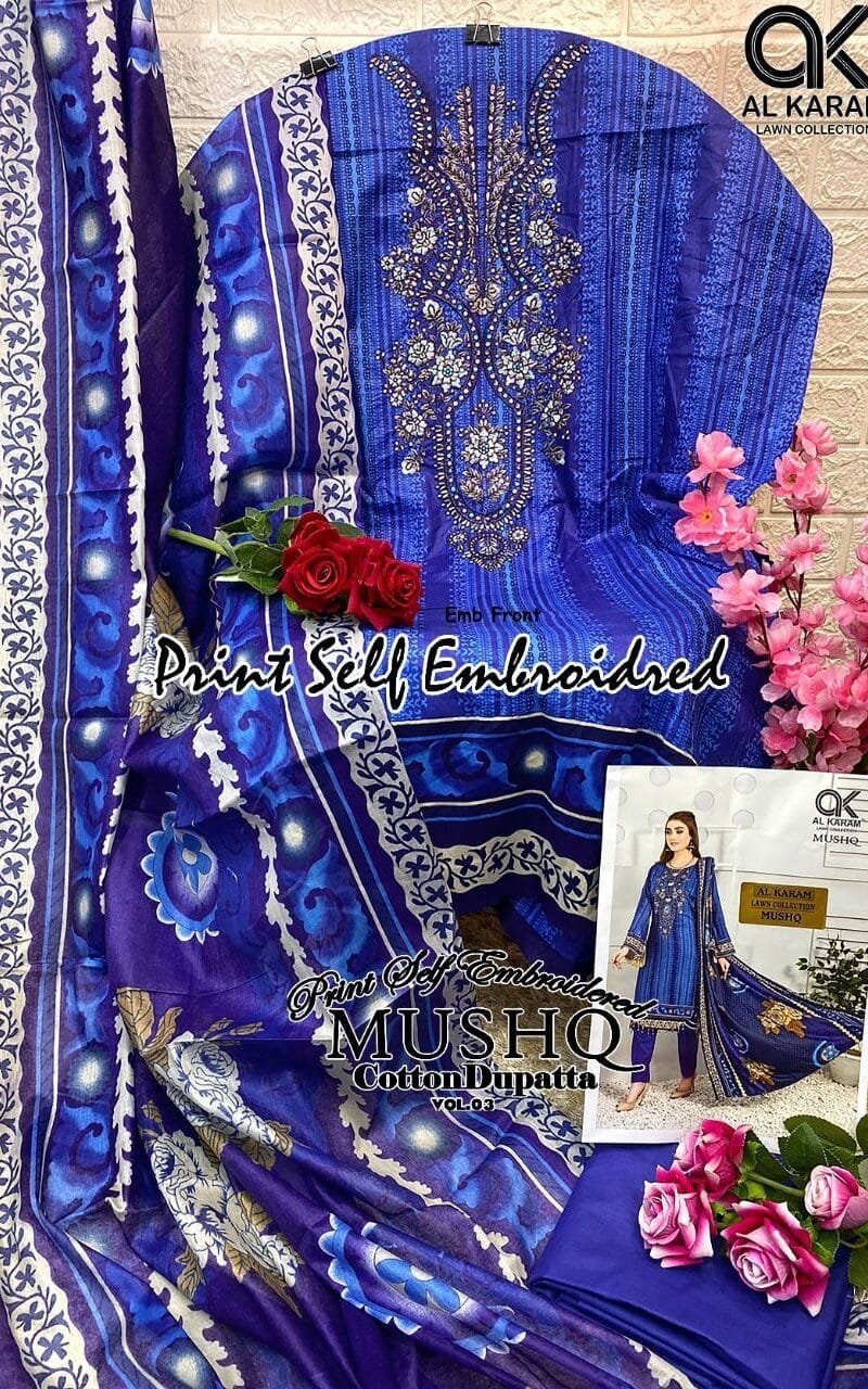 Musq Vol 3 Al Karam Embroidery Wholesale Cotton Dress Material
