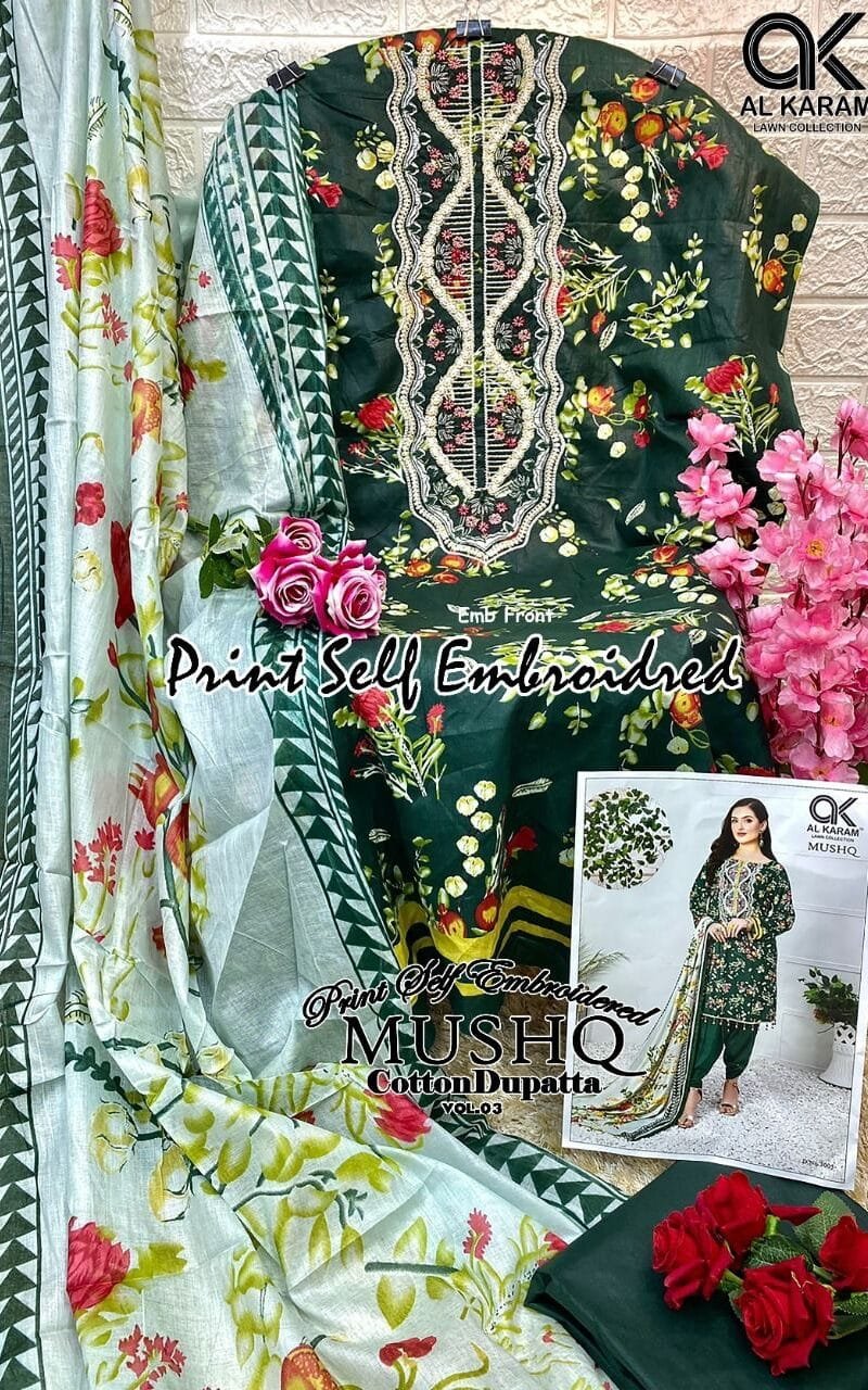 Musq Vol 3 Al Karam Embroidery Wholesale Cotton Dress Material