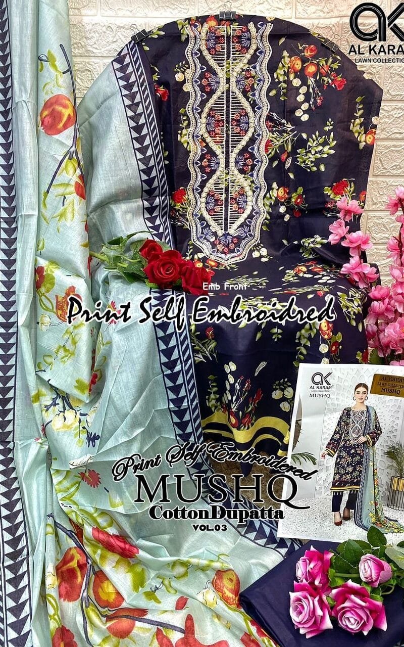 Musq Vol 3 Al Karam Embroidery Wholesale Cotton Dress Material