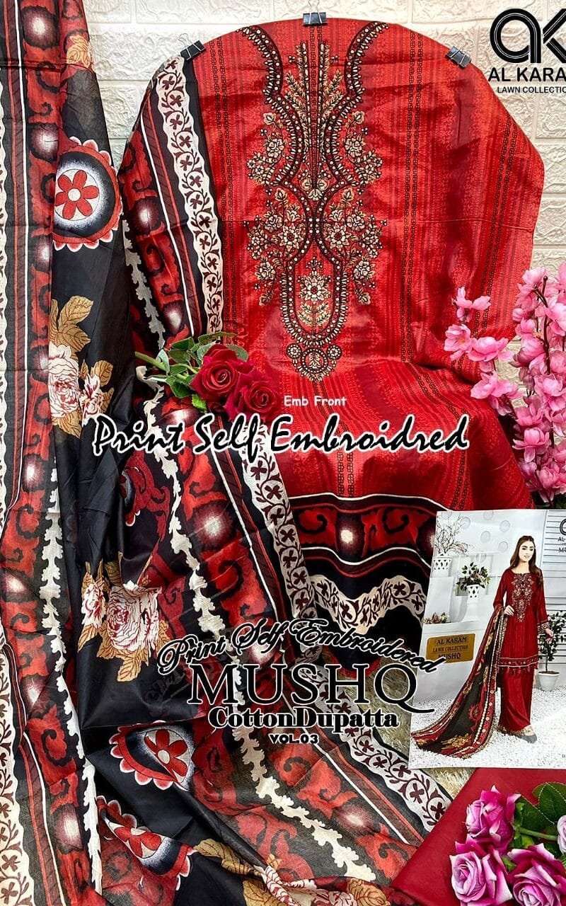 Musq Vol 3 Al Karam Embroidery Wholesale Cotton Dress Material