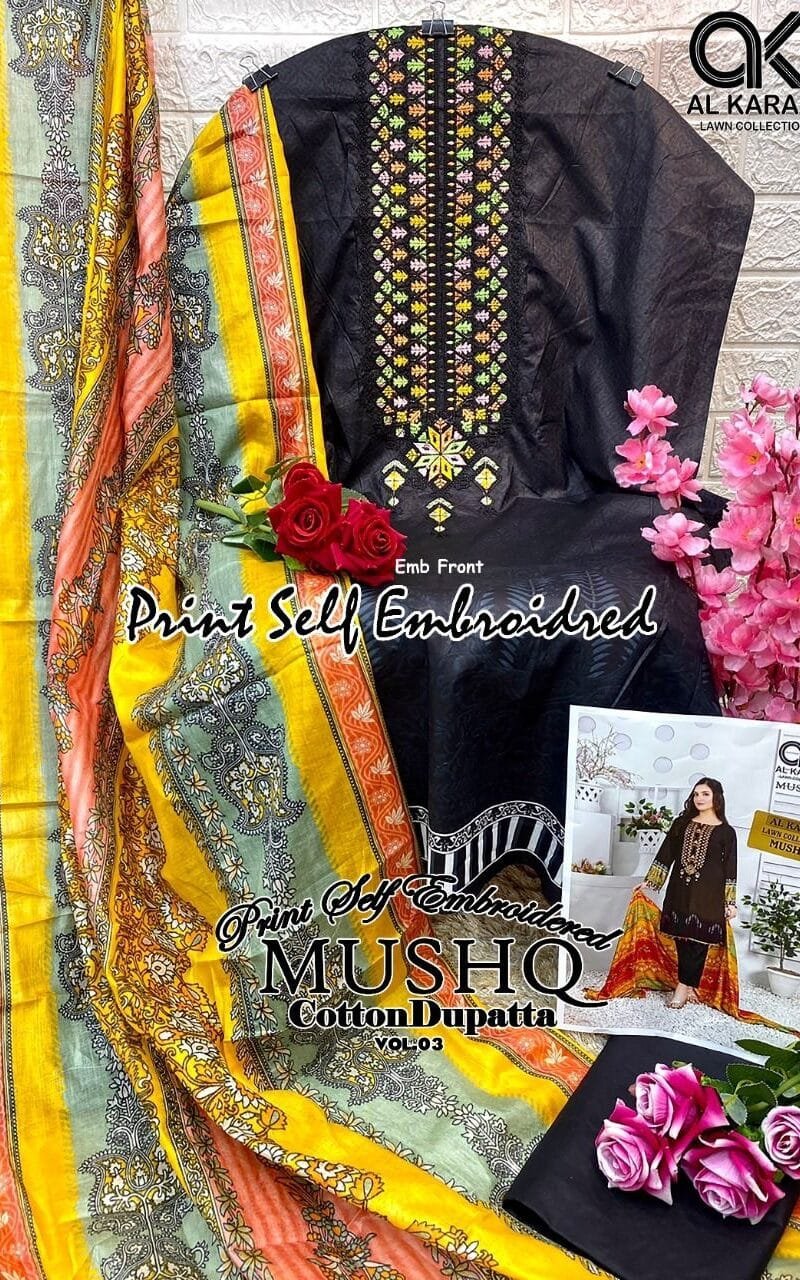 Musq Vol 3 Al Karam Embroidery Wholesale Cotton Dress Material