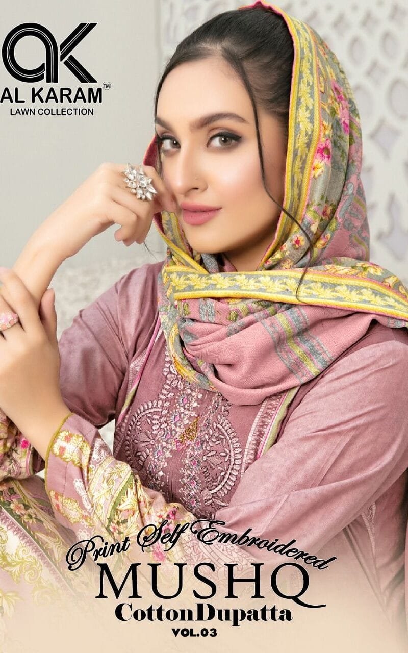 Musq Vol 3 Al Karam Embroidery Wholesale Cotton Dress Material