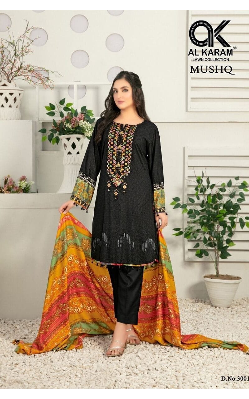 Musq Vol 3 Al Karam Embroidery Wholesale Cotton Dress Material