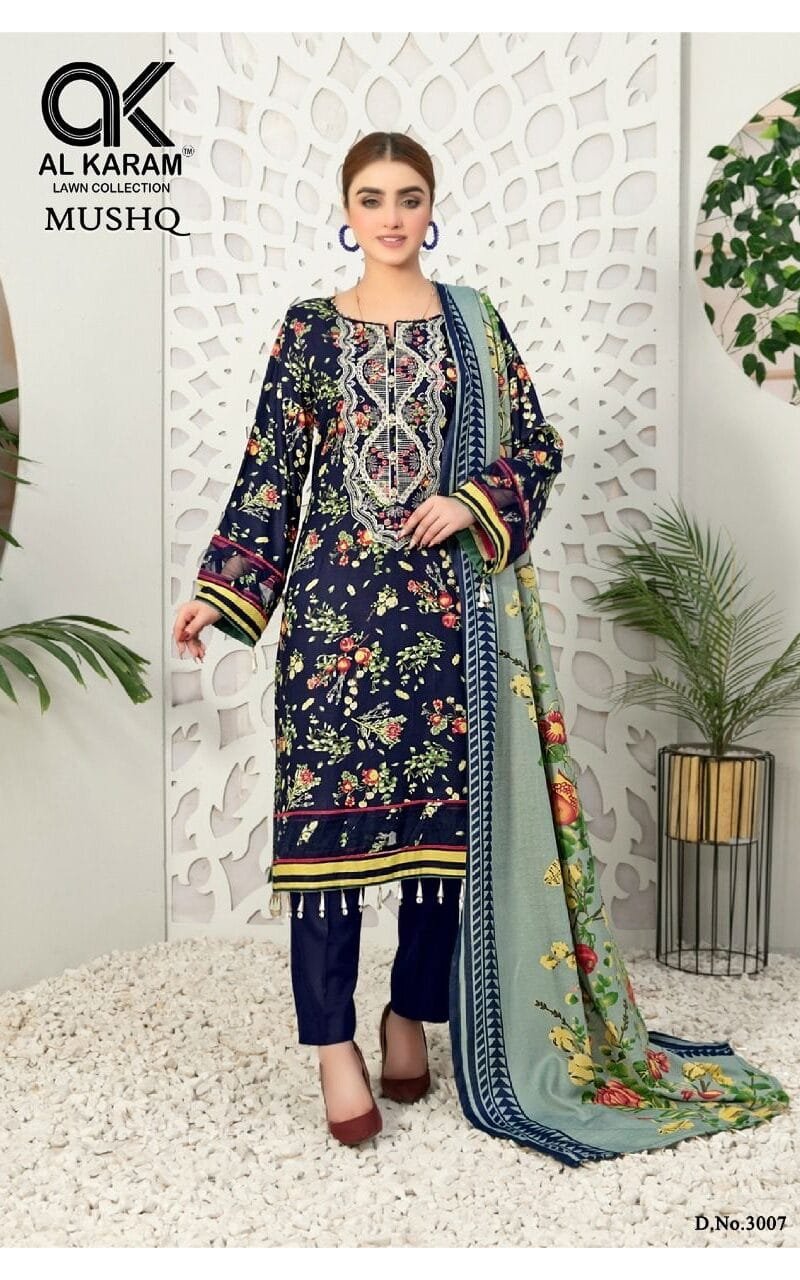 Musq Vol 3 Al Karam Embroidery Wholesale Cotton Dress Material