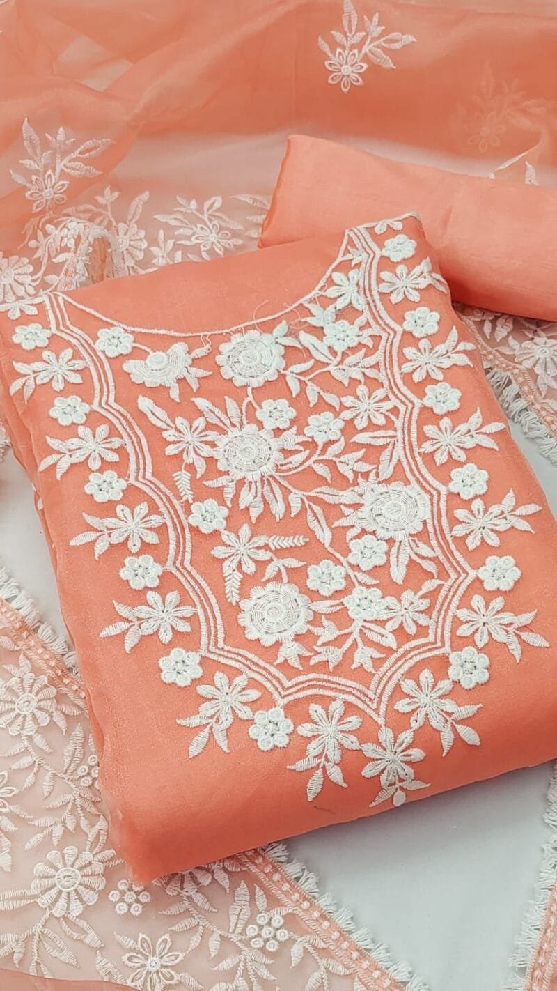 Organza Cotton Thread Work Wholesale Dress Material