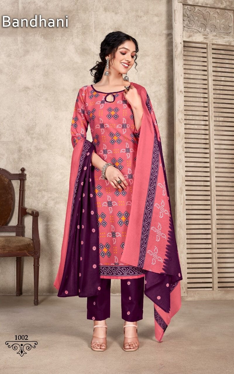 Bandhani Skt Suits Wholesale Cotton Dress Material