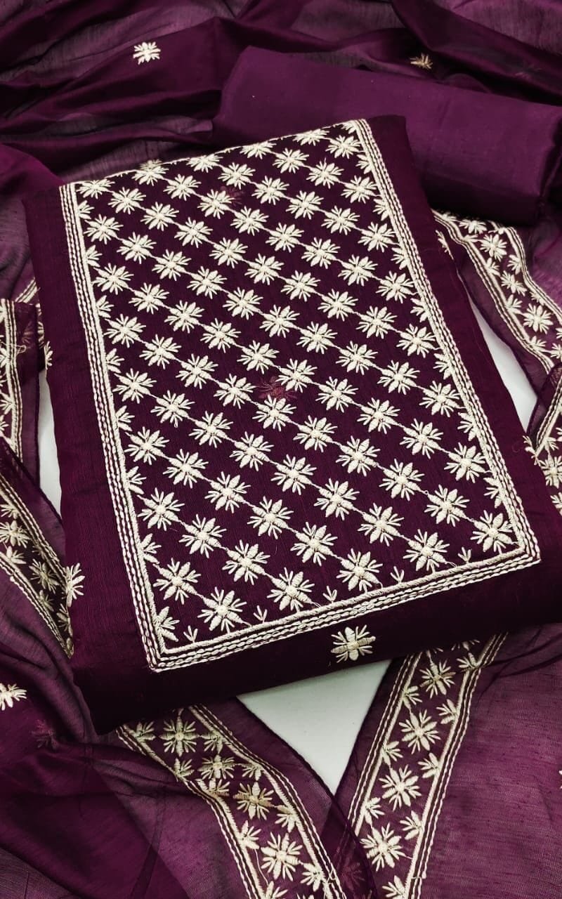 Buy Modal Chanderi Work Wholesale Dress Material