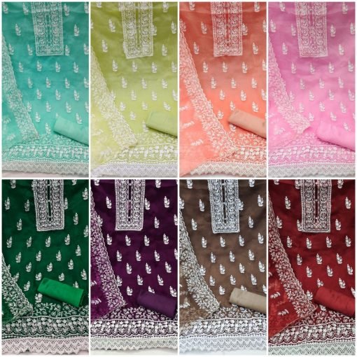 Buy Organza Silk With Multi Work Wholesale Dress Material