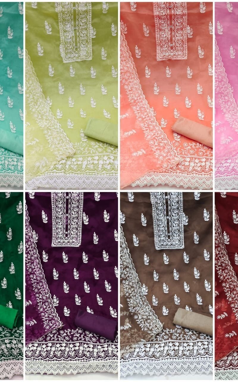 Buy Organza Silk With Multi Work Wholesale Dress Material