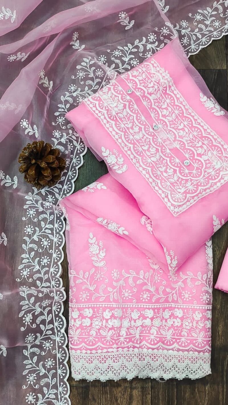 Buy Organza Silk With Multi Work Wholesale Dress Material