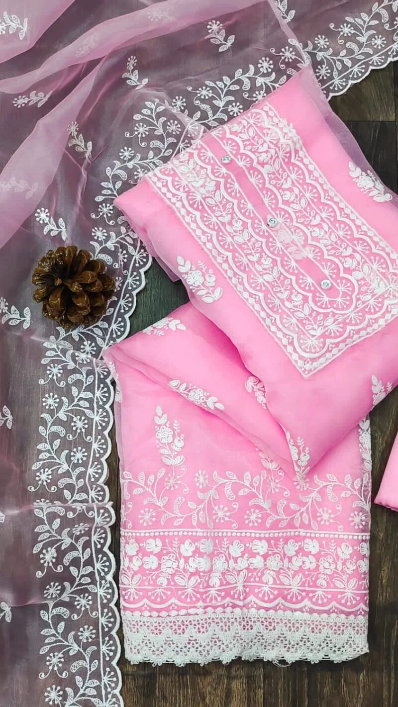 Buy Organza Silk With Multi Work Wholesale Dress Material