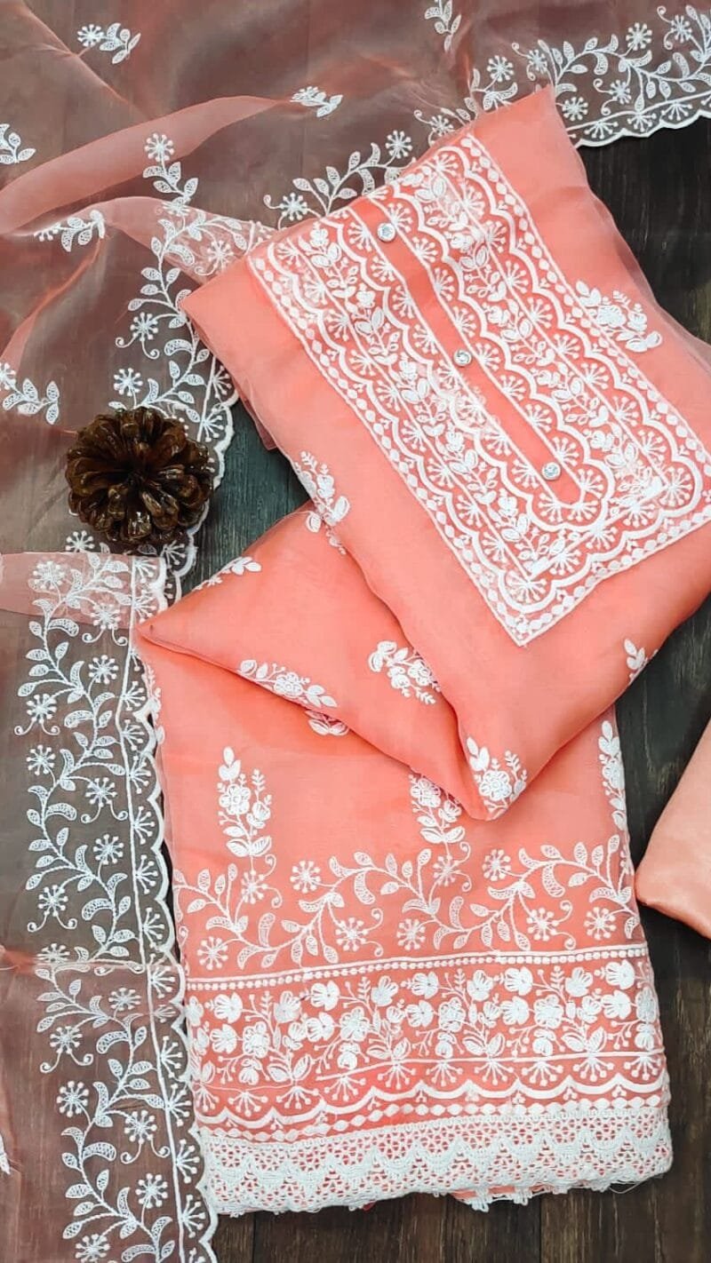 Buy Organza Silk With Multi Work Wholesale Dress Material