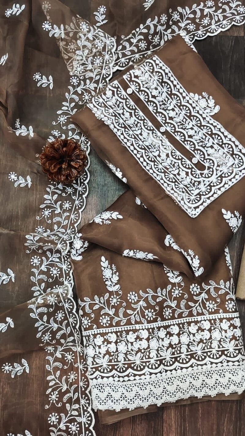 Buy Organza Silk With Multi Work Wholesale Dress Material