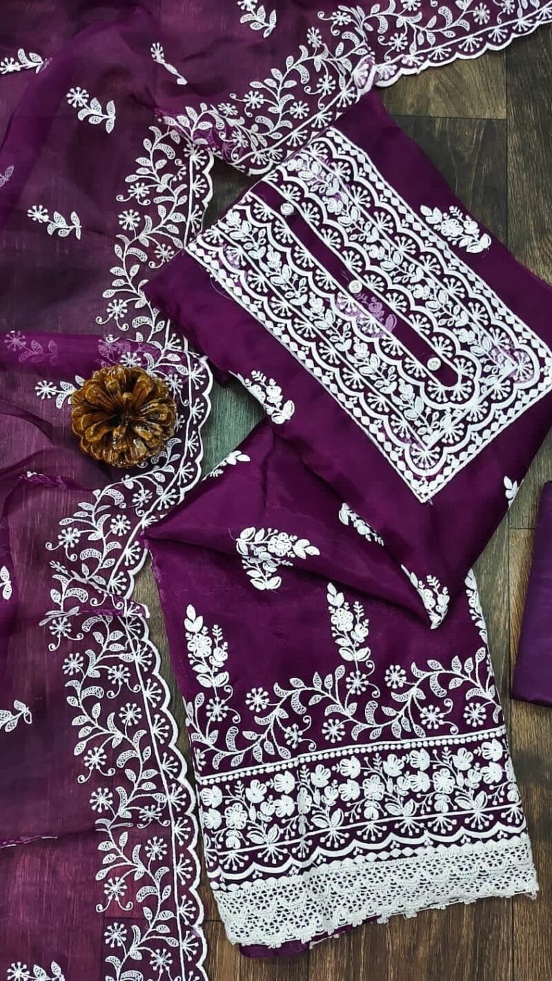 Buy Organza Silk With Multi Work Wholesale Dress Material