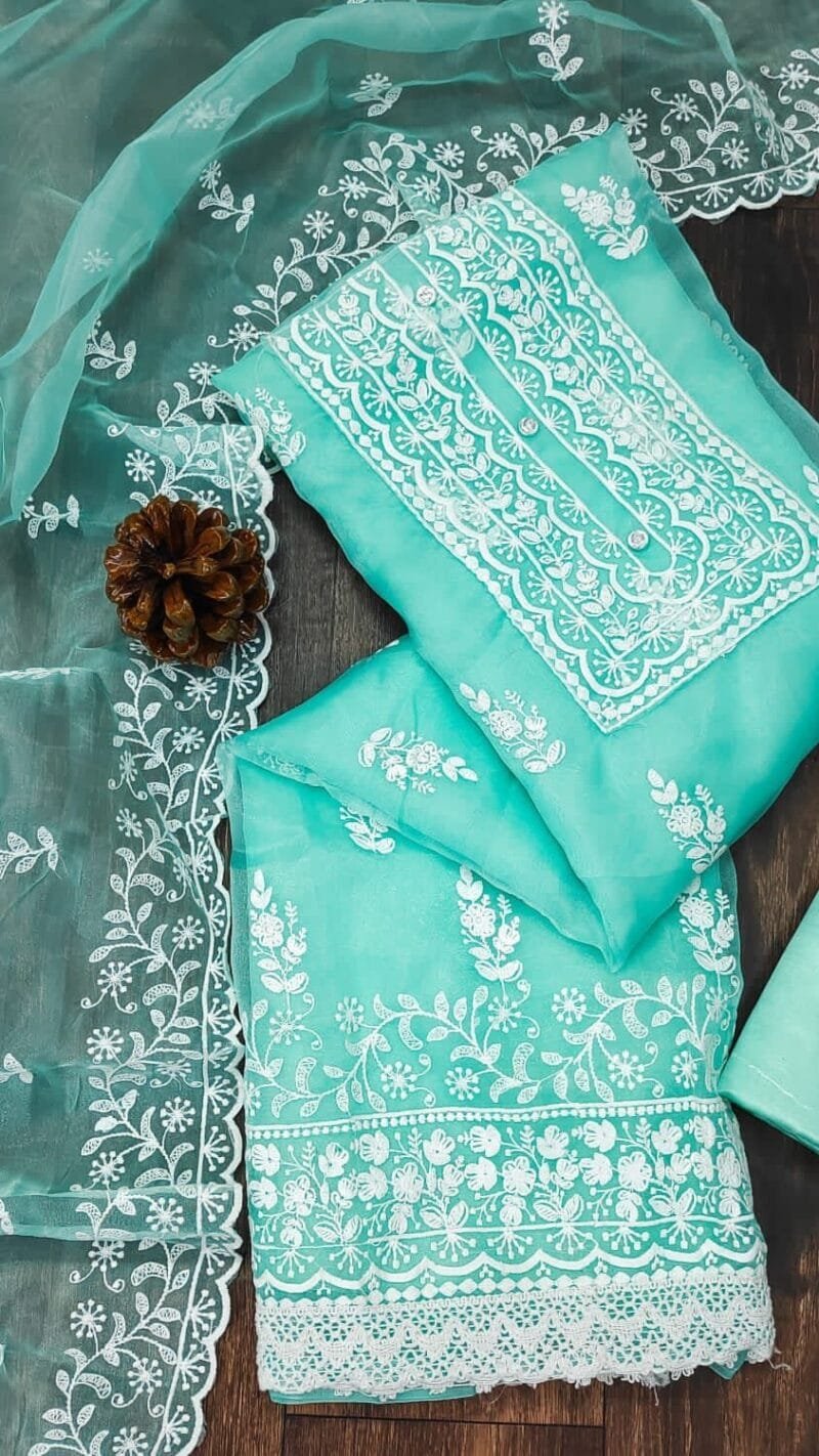 Buy Organza Silk With Multi Work Wholesale Dress Material