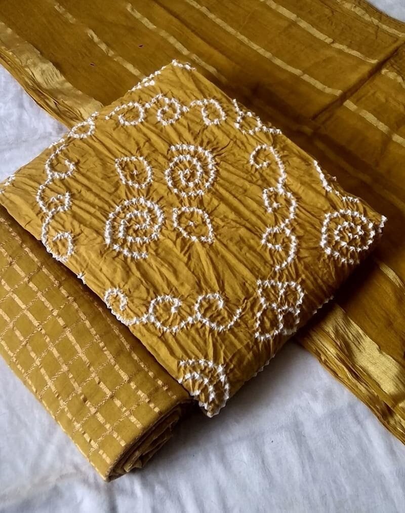 Buy Pure Cotton Satin Bandhej Print Wholesale Cotton Dress Material