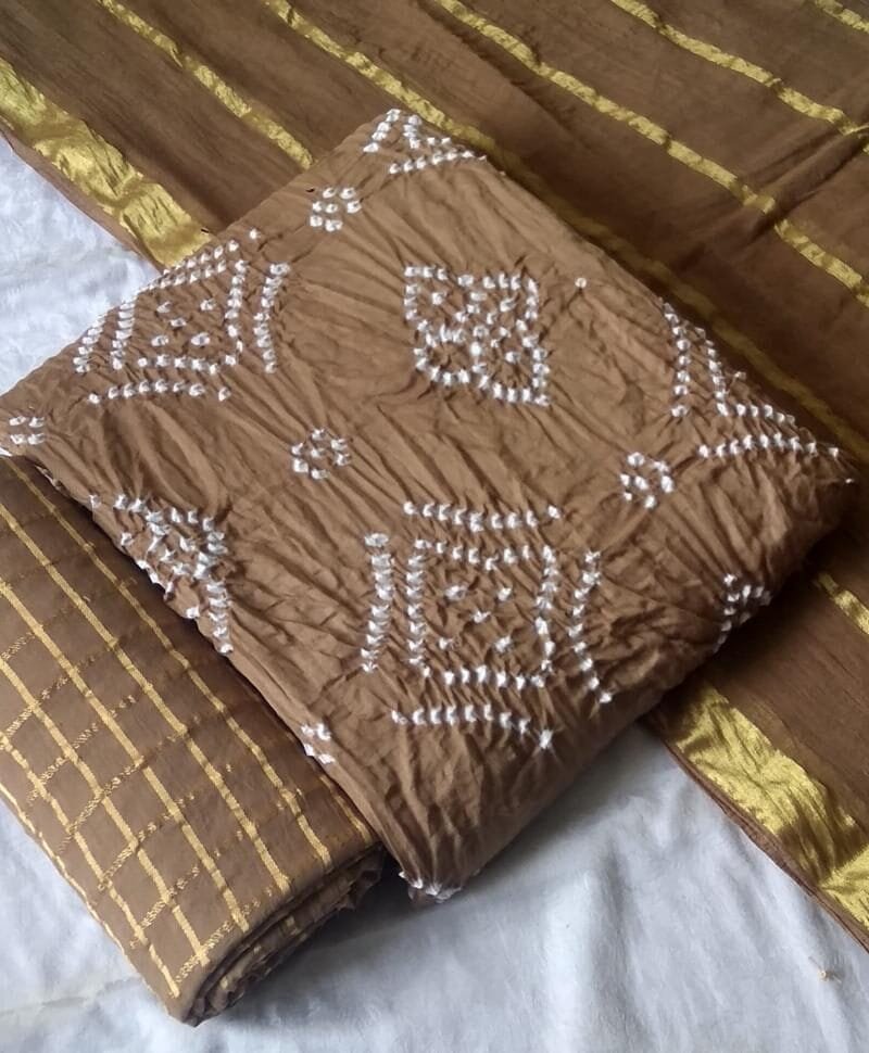 Buy Pure Cotton Satin Bandhej Print Wholesale Cotton Dress Material