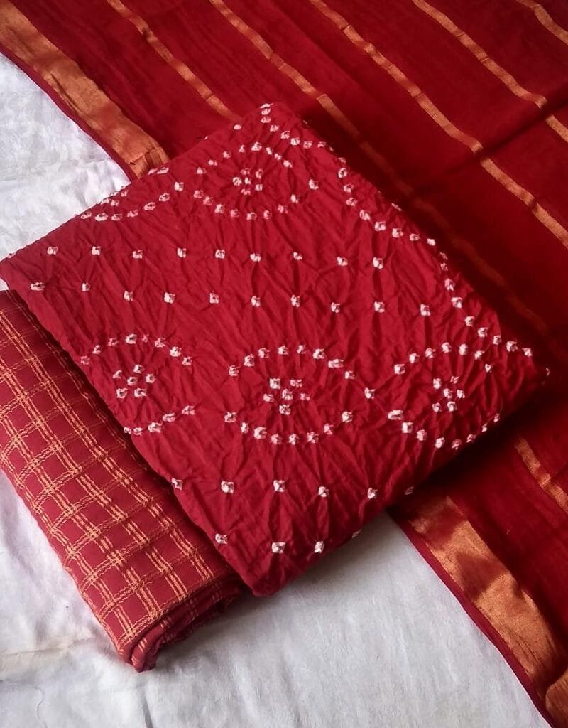 Buy Pure Cotton Satin Bandhej Print Wholesale Cotton Dress Material