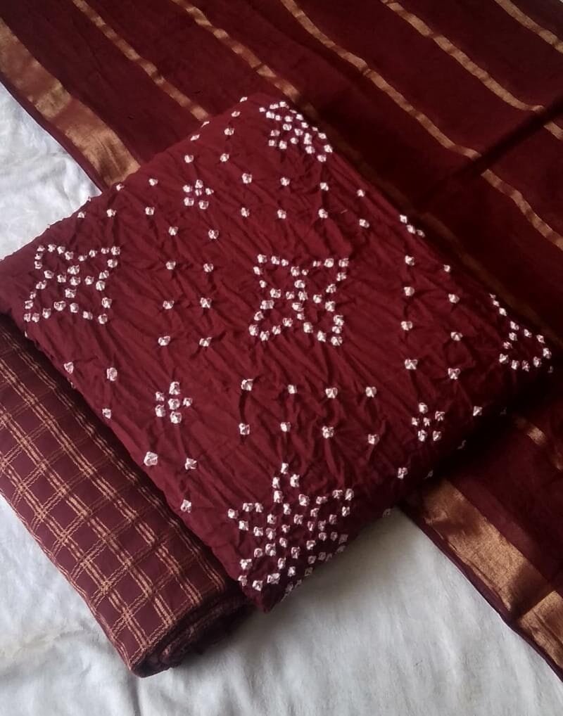 Buy Pure Cotton Satin Bandhej Print Wholesale Cotton Dress Material