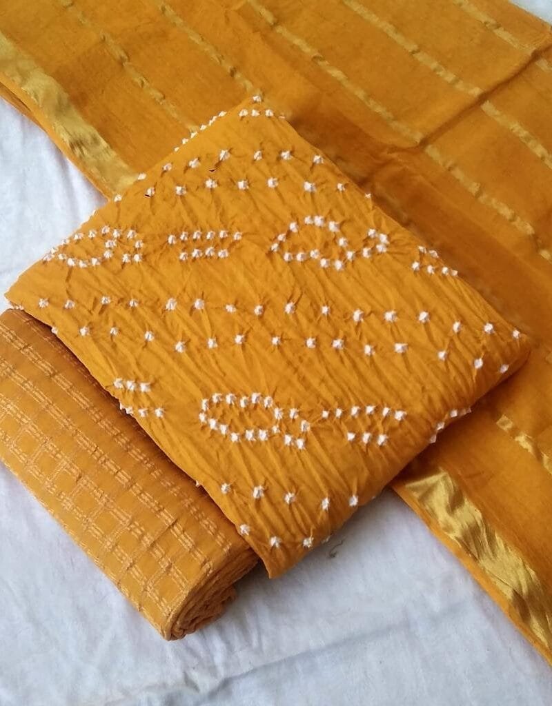 Buy Pure Cotton Satin Bandhej Print Wholesale Cotton Dress Material