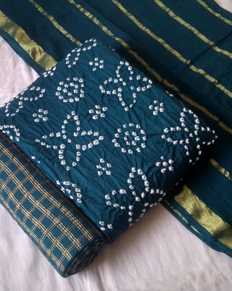 Buy Pure Cotton Satin Bandhej Print Wholesale Cotton Dress Material
