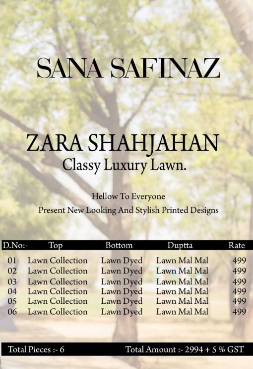 Sana Safinaz Zara Shahjahan Wholesale Cotton Dress Material