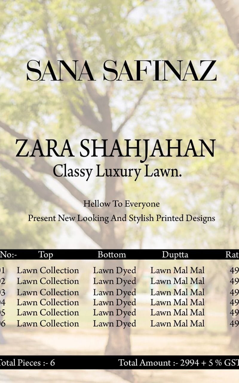 Sana Safinaz Zara Shahjahan Wholesale Cotton Dress Material