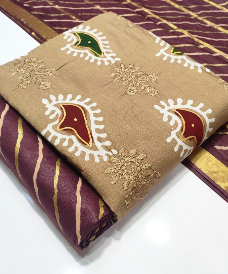 Wax Batik Leriyu Gold With Work Wholesale Cotton Dress Material