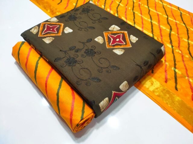 Wax Batik Leriyu Gold With Work Wholesale Cotton Dress Material