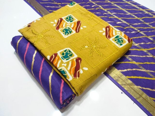 Wax Batik Leriyu Gold With Work Wholesale Cotton Dress Material