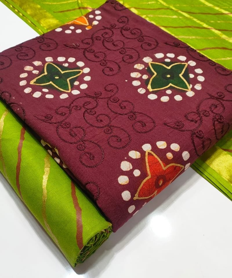 Wax Batik Leriyu Gold With Work Wholesale Cotton Dress Material