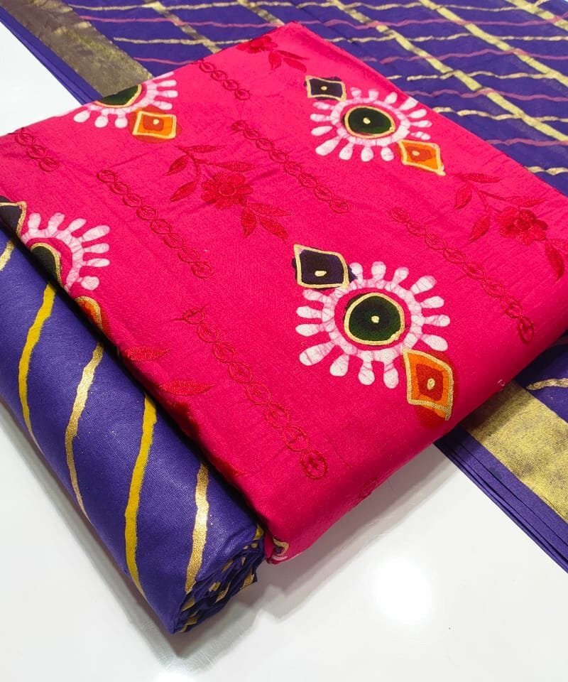 Wax Batik Leriyu Gold With Work Wholesale Cotton Dress Material