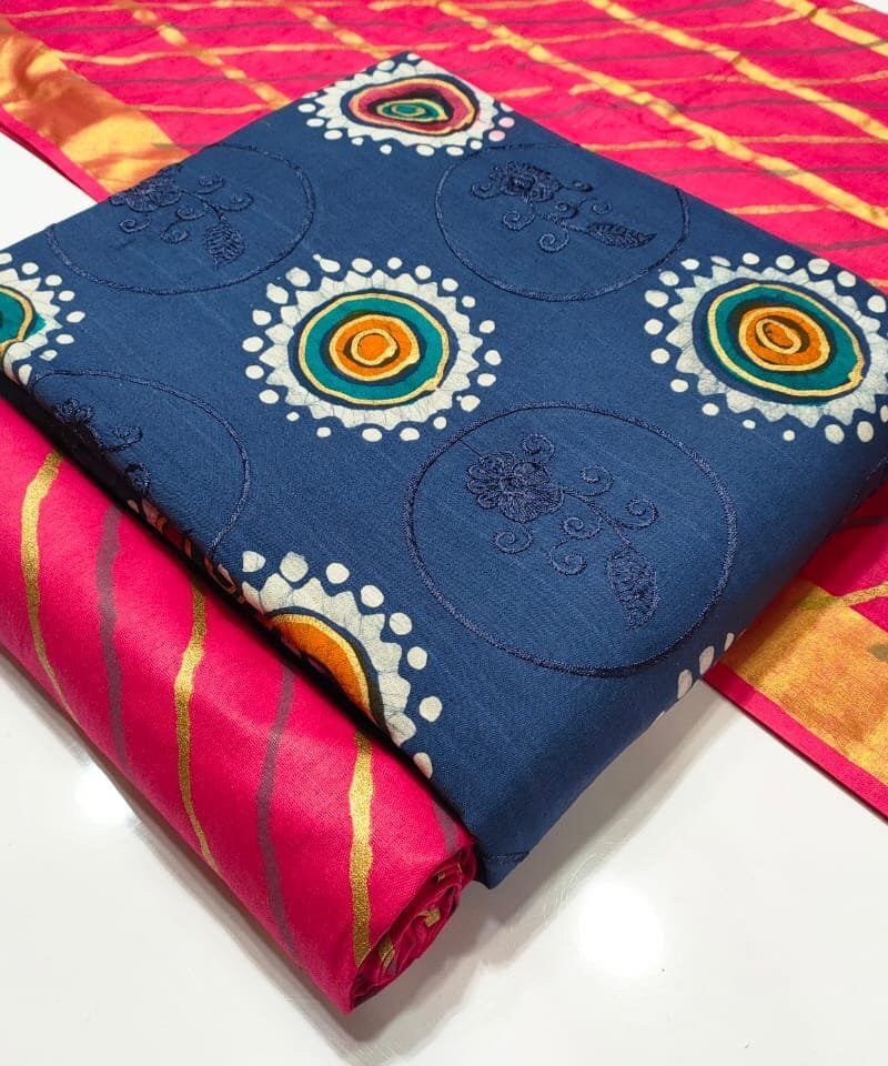 Wax Batik Leriyu Gold With Work Wholesale Cotton Dress Material