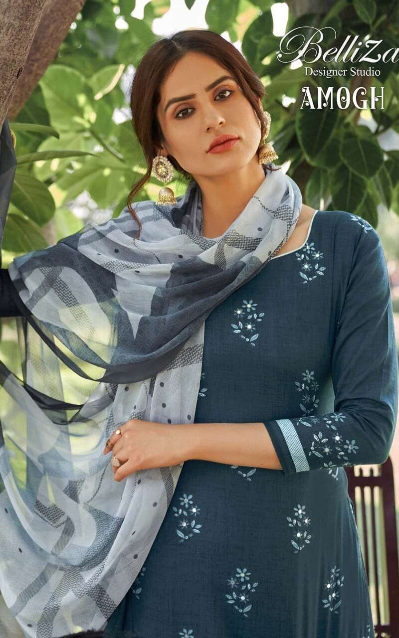 AMOGH Belliza Desiner Studio Premium Cotton Print With Mirror Handwork