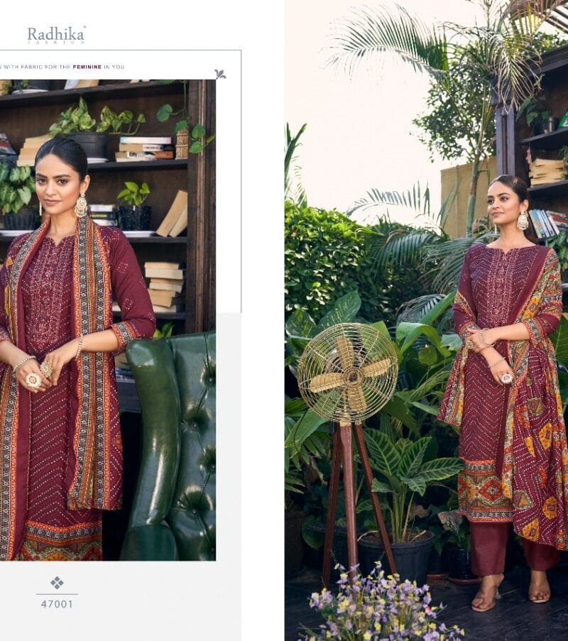 Aarohi Azara Cotton Slab Designer Print With Embroidery Work