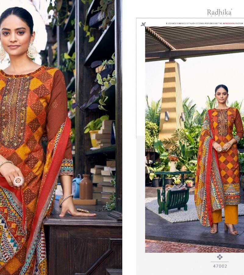 Aarohi Azara Cotton Slab Designer Print With Embroidery Work